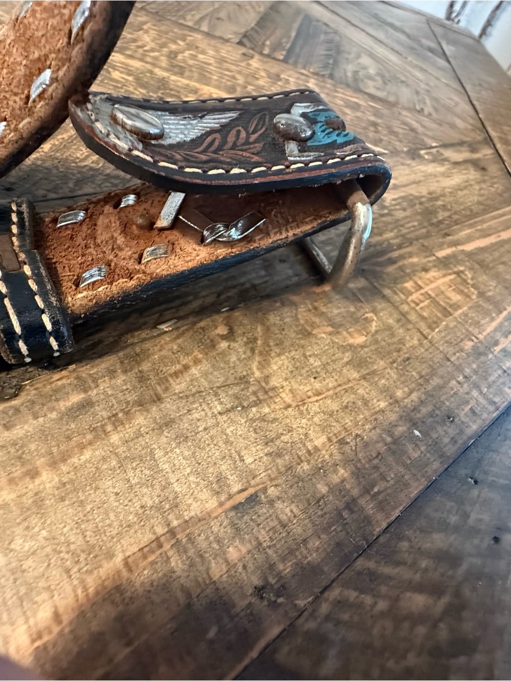 Vintage Handcrafted Brown Floral Embroidered Leather Belt Western Rustic Country - Picture 8 of 10
